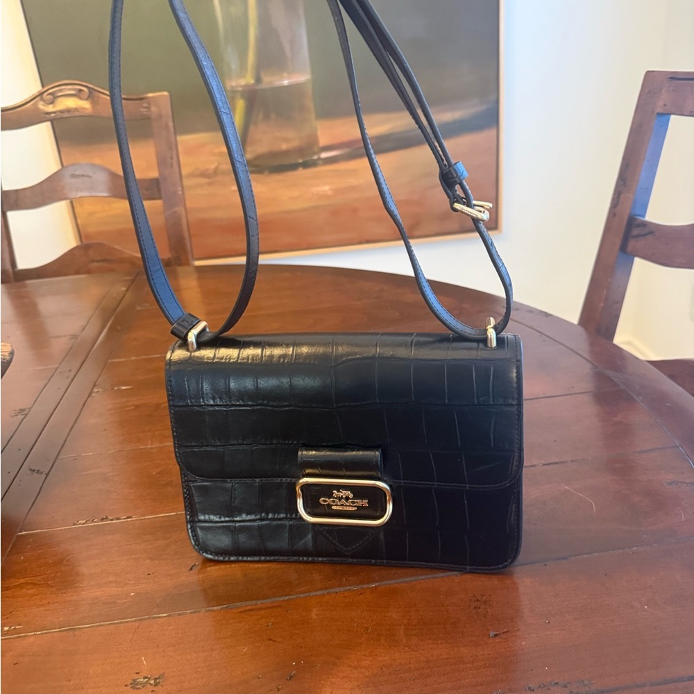 Coach Black Morgan Croc-Embossed Leather Crossbody Bag